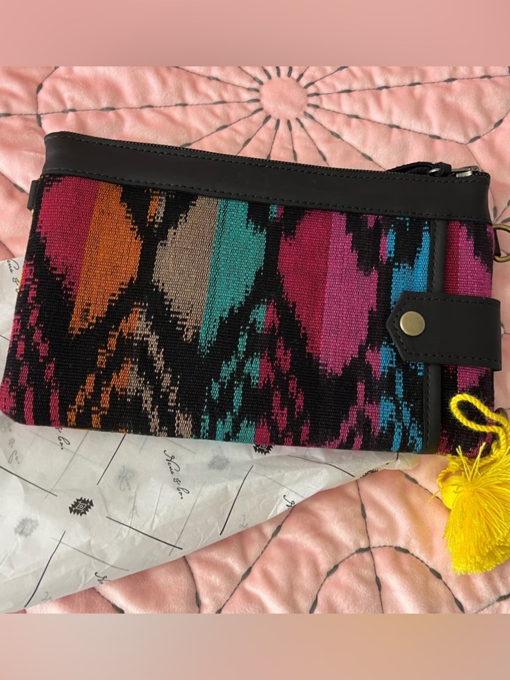NWOT Nena & Co. EVERYTHING CLUTCH multicolor woven black leather convertible - Picture 4 of 5